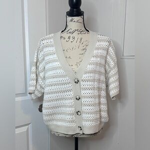 Universal Thread Cream Crochet Button-Up Cardigan